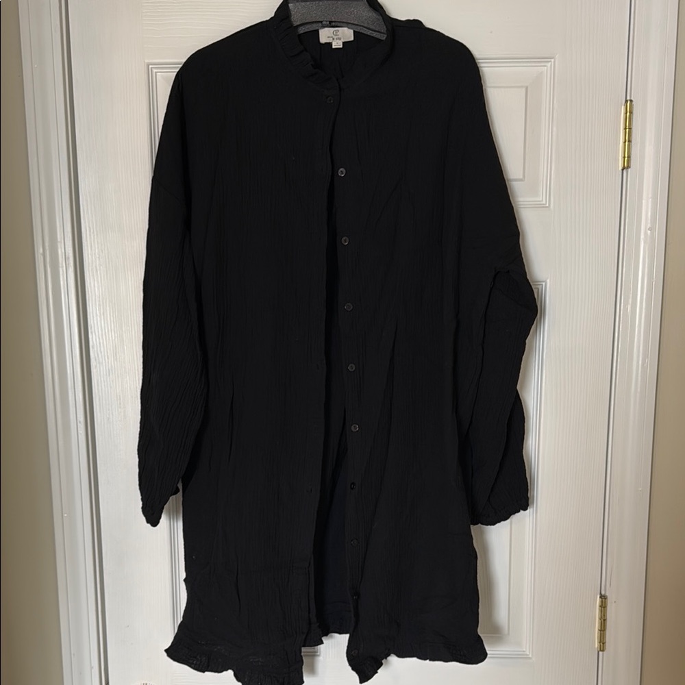 Gauze Black Button-Up Shirt